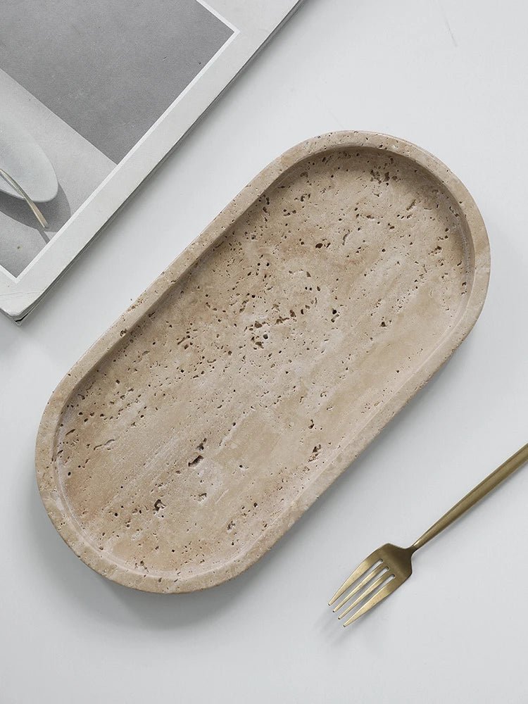 Travertine Stone Tray - Minimalist Organizer for Perfume, Candles and Jewelry - Hurbane Home