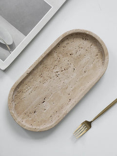Travertine Stone Tray - Minimalist Organizer for Perfume, Candles and Jewelry - Hurbane Home