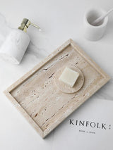 Travertine Stone Tray - Minimalist Organizer for Perfume, Candles and Jewelry - Hurbane Home