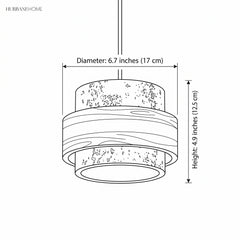 Dimension drawing of the pendant shade, 6.7 inches wide by 4.9 inches tall