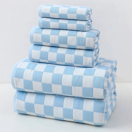 Turkish Towels – 6 - Piece 100% Cotton Checkerboard Bath Towel Set - Turkish Cotton Bath Towel - Hurbane Home