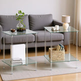 two tier glass end table with tempered shelf storage