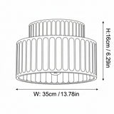 Black and white line drawing showing the dimensions of a two-tiered ribbed cylindrical lamp or light fixture, with width labeled W: 23cm / 9.05in and height labeled H: 16cm / 6.
