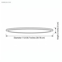 Dimension diagram: ultra thin round ceiling light, diameter 11.8 to 30.7 inches, height 2 inches
