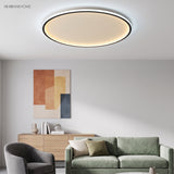 Ultra thin ceiling light in a living room with a green sofa
