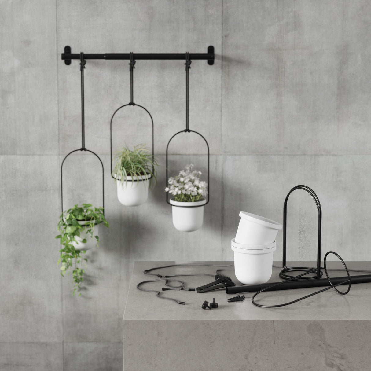 Triflora Adjustable Hanging Planters with Extendable Rod and 3 Pots