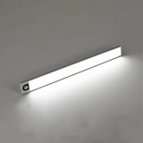 Silver light bar lit cool white showing the frosted diffuser
