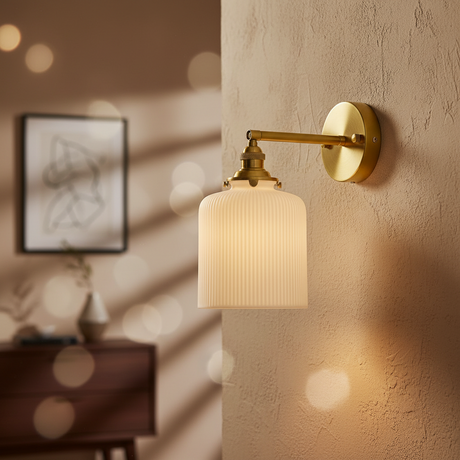 Vintage Ceramic Wall Sconce with Copper Accents for Hallway Bedroom