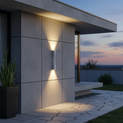 White 24 cm wall light with height and width measurements marked