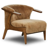 Plush shearling upholstered chaise longue lounge chair with oak frame