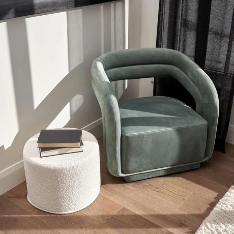 Upholstered Ottoman – White Boucle Round Pouf Footstool Accent Seat - Pouf Stool Ottoman - Hurbane Home