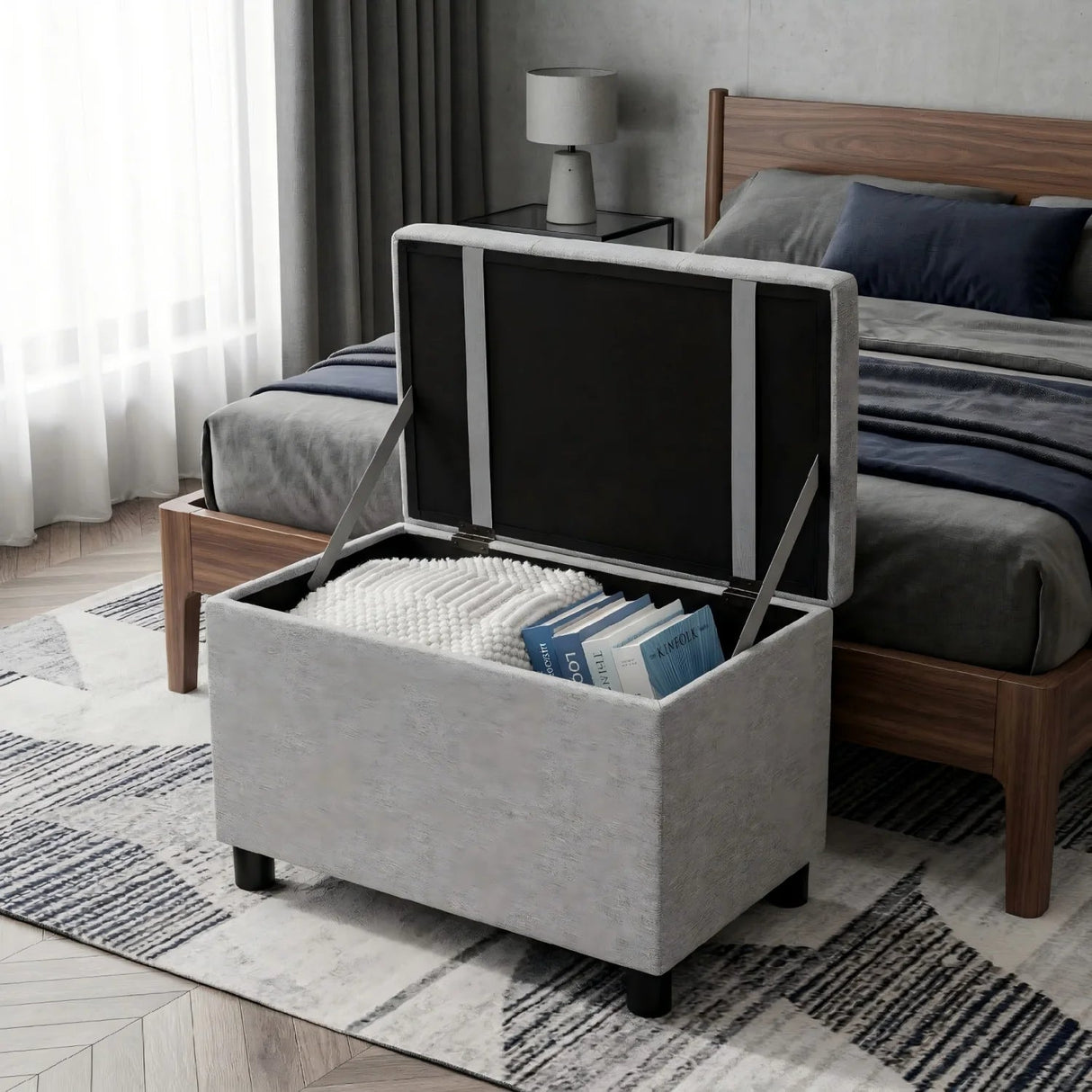 Upholstered Storage Ottoman - Versatile Folding Seat and Hidden Storage Solution - Pouf Stool Ottoman - Hurbane Home