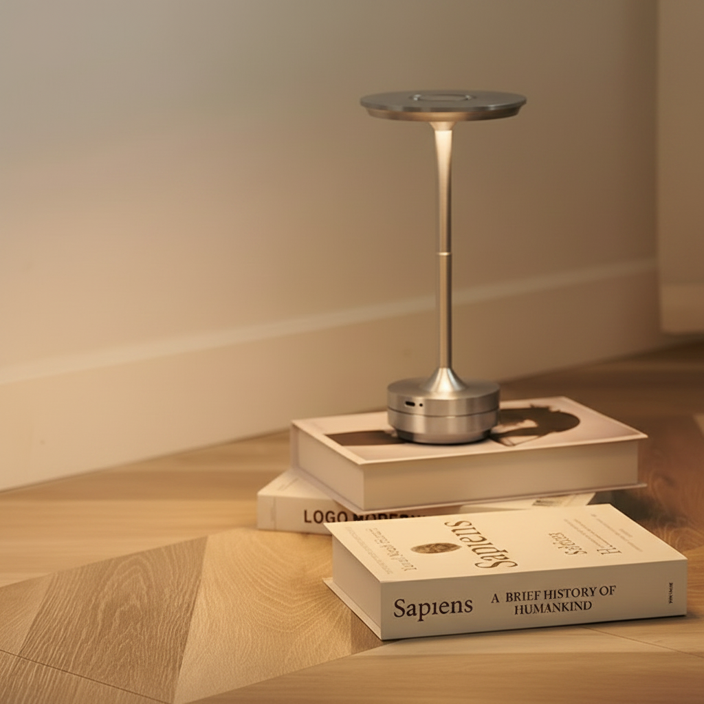 Rechargeable Table Lamp with Dish Shade and Touch Dimming Control