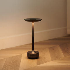 Rechargeable Table Lamp with Dish Shade and Touch Dimming Control