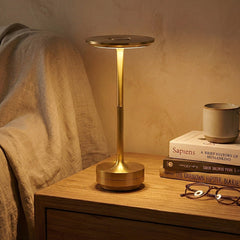 Rechargeable dish table lamp detail view 1 showing finish and construction