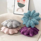 Velvet Round Pillow - Soft Plush Pleated Floral Accent Cushion - flower shaped throw pillows - Hurbane Home