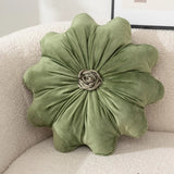 Velvet Round Pillow - Soft Plush Pleated Floral Accent Cushion - flower shaped throw pillows - Hurbane Home