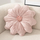 Velvet Round Pillow - Soft Plush Pleated Floral Accent Cushion - flower shaped throw pillows - Hurbane Home