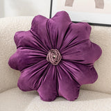 Velvet Round Pillow - Soft Plush Pleated Floral Accent Cushion - flower shaped throw pillows - Hurbane Home