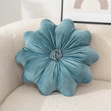 Velvet Round Pillow - Soft Plush Pleated Floral Accent Cushion - flower shaped throw pillows - Hurbane Home