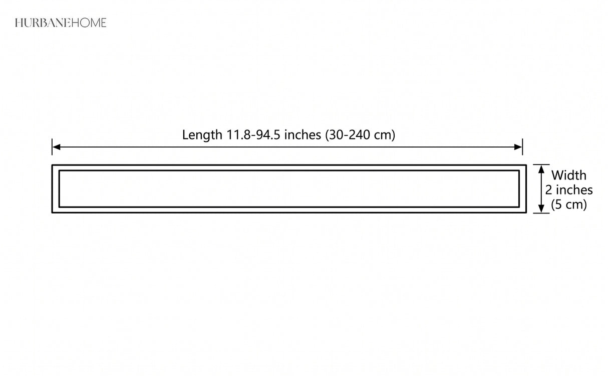 Dimension diagram: linear LED wall light, length 11.8 to 94.5 inches, width 2 inches