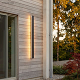 Linear LED wall light on a timber clad exterior wall beside a window