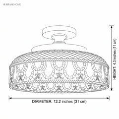 Dimension diagram of the glass ceiling light showing 12.2 in diameter and 4.3 in height