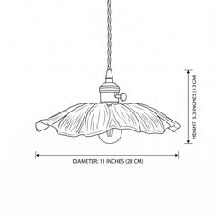 Line drawing showing diameter and height for both flower pendant sizes