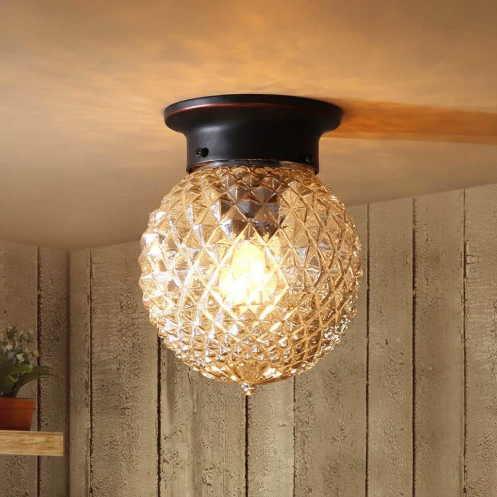 Vintage LED ceiling lamp installed in a hallway