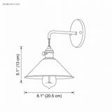 Line drawing of the cone shade sconce with an 8.1 in width label