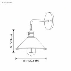 Line drawing of the cone shade sconce with an 8.1 in width label