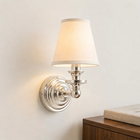 Vintage linen shade wall sconce detail view 12 showing finish and construction