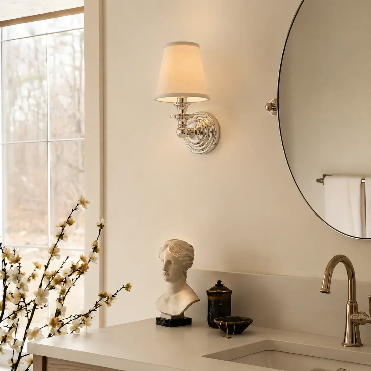 Vintage linen shade wall sconce detail view 14 showing finish and construction