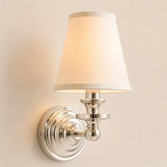 Vintage linen shade wall sconce detail view 24 showing finish and construction