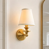 Vintage linen shade wall sconce detail view 1 showing finish and construction