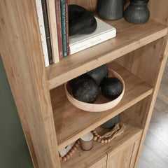 Vintage Wooden Bookcase – Khaki Pine Cabinet with Doors - Rustic Wood Bookcase - Hurbane Home