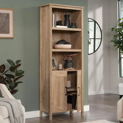 Vintage Wooden Bookcase – Khaki Pine Cabinet with Doors - Rustic Wood Bookcase - Hurbane Home