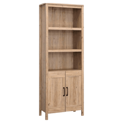 Vintage Wooden Bookcase – Khaki Pine Cabinet with Doors - Rustic Wood Bookcase - Hurbane Home