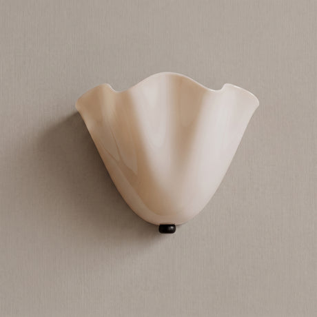 Frosted glass fan shaped wall sconce in cream, front product view