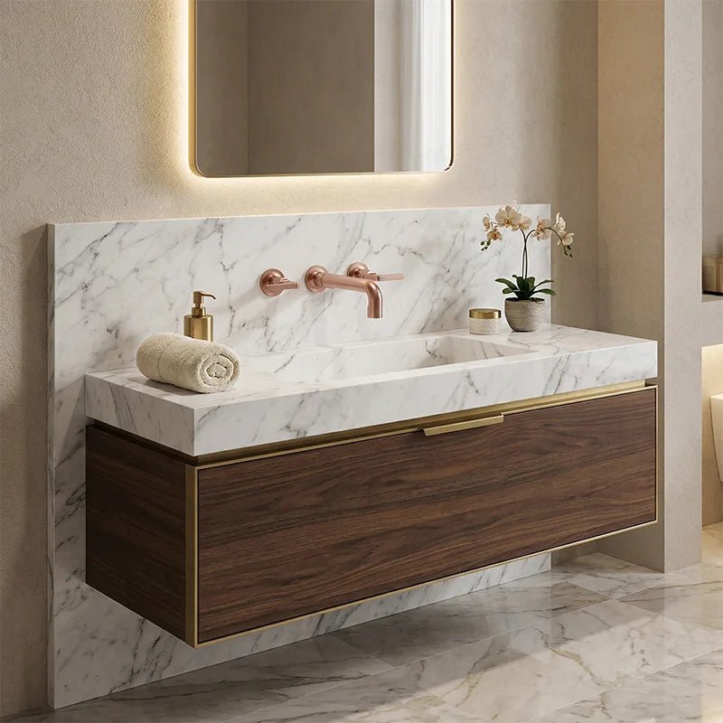 Wall Mounted Bathroom Faucet – Brass Dual Handle Hot Cold Mixer - Wall Mount Bathroom Faucet - Hurbane Home