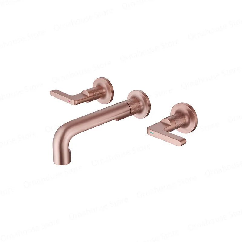 Wall Mounted Bathroom Faucet – Brass Dual Handle Hot Cold Mixer - Wall Mount Bathroom Faucet - Hurbane Home
