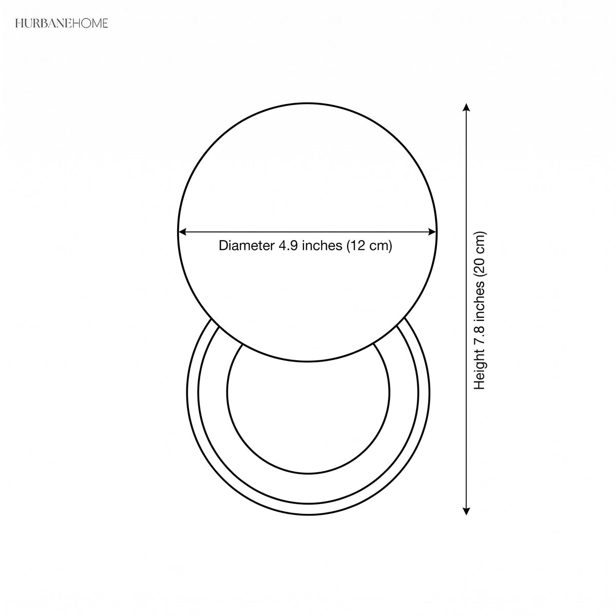 Line drawing of the wall sconce marked 4.9 inches wide and 7.8 inches tall