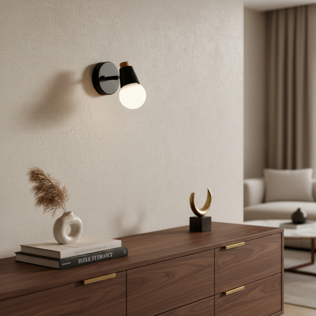 Black sconce without antlers with the shade tilted down