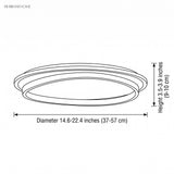 Dimension diagram of the walnut flush mount, 14.6 to 22.4 inch diameter