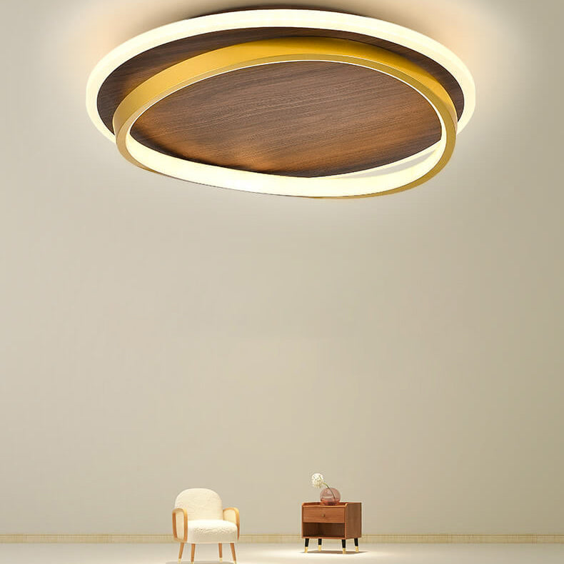Walnut grain ceiling light product shot on a plain backdrop