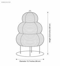 Dimension diagram: rice paper floor lamp, height 23.6 inches, diameter 15.7 inches