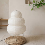 Washi rice paper floor lamp with stacked spherical shade on wire legs