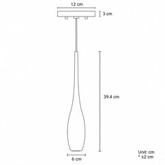 Dimensions diagram of the water drop pendant light showing shade and canopy measurements in cm