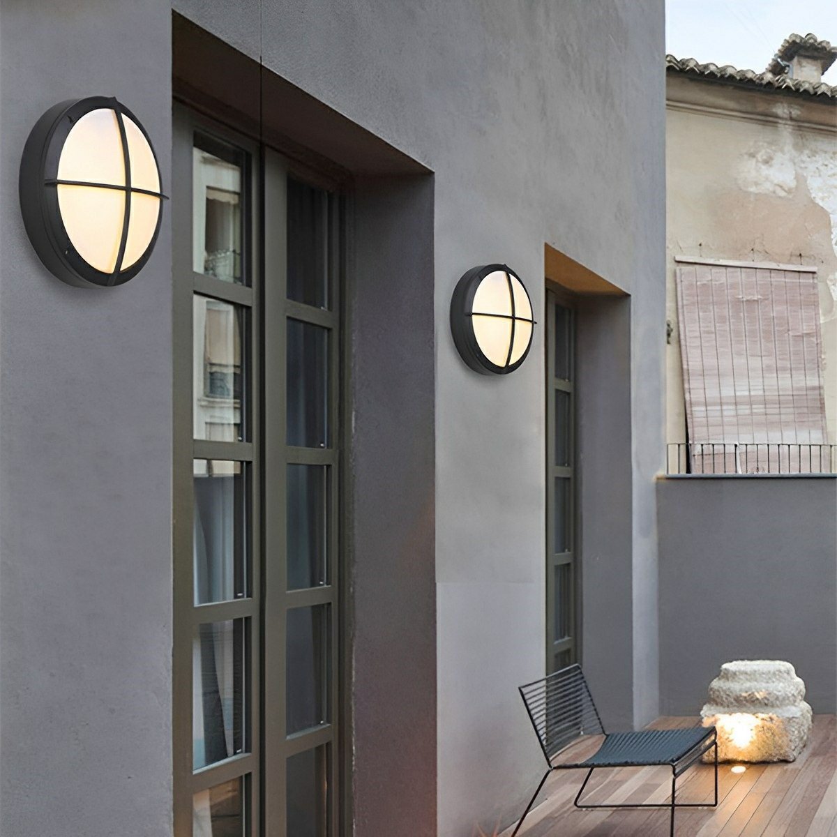 Round LED outdoor porch light detail view 9 showing finish and construction