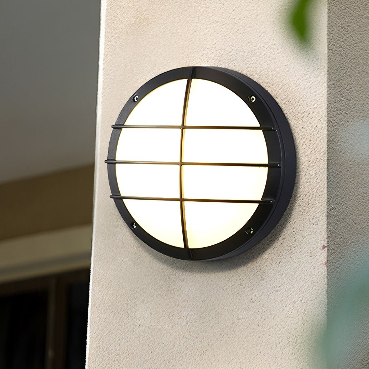 Round LED outdoor porch light detail view 11 showing finish and construction